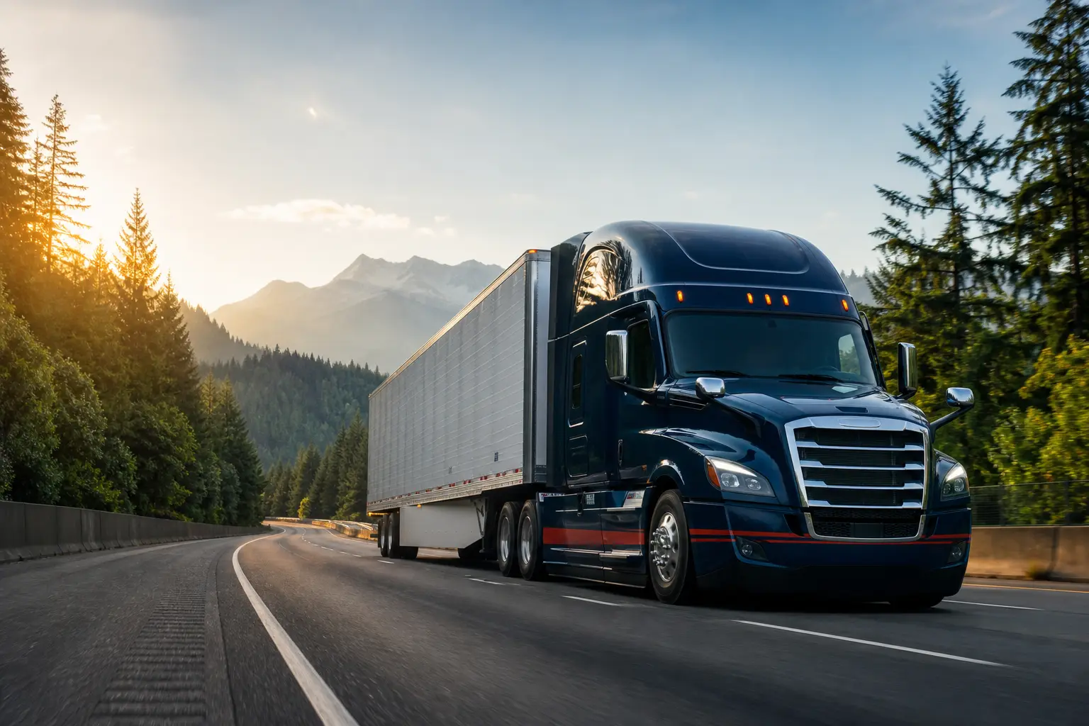 Thind Transport truck running a Pacific Northwest highway lane